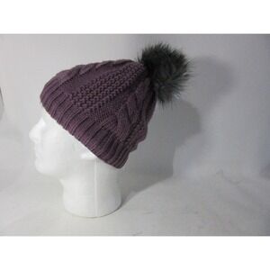 The North Face Winter Hat Womens Purple Cable Knit Fur Pom Thick Fleece Lined